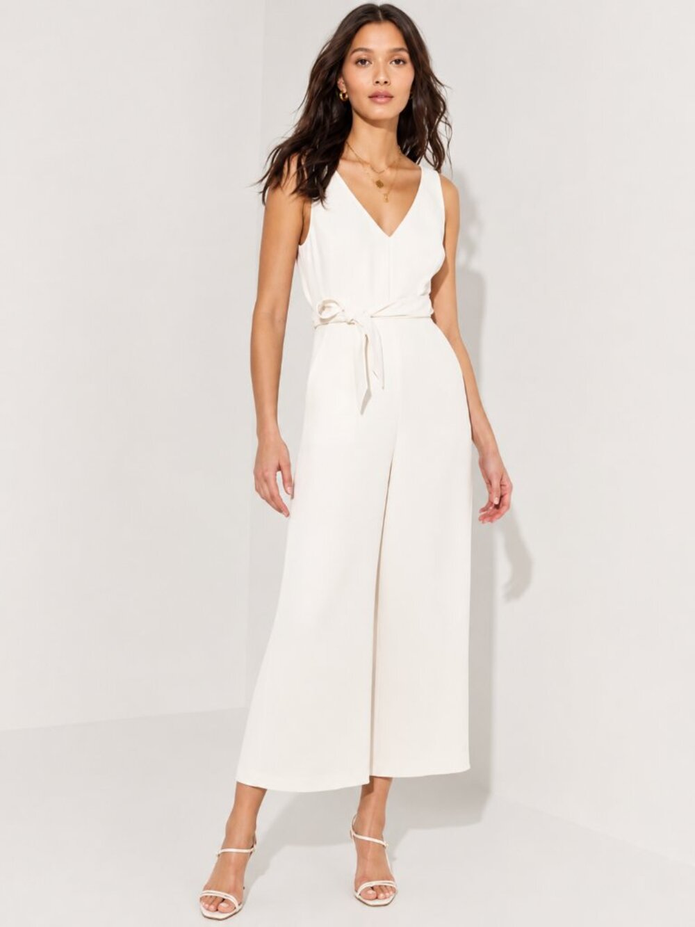 Aritzia Wilfred Ecoulement Jumpsuit V Neck Tie Light Birch White Cream Size 8